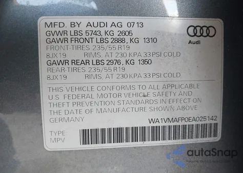 2014 Audi Q5 3.0 Tdi Premium Plus z USA, uszkodzony, nr VIN WA1VMAFP0EA025142